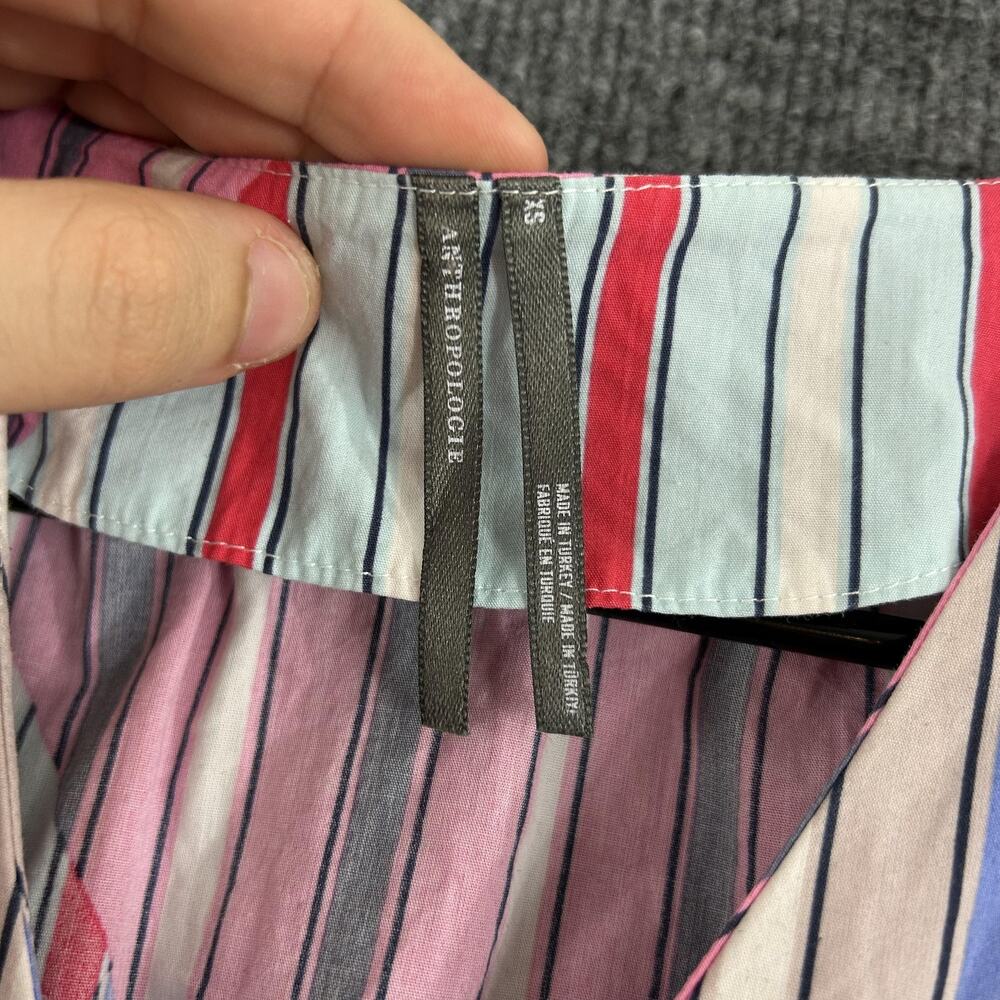 Anthropologie Dress Small V Neck Striped Mini Sundress Summer Vacation Retro Boh - Picture 8 of 13